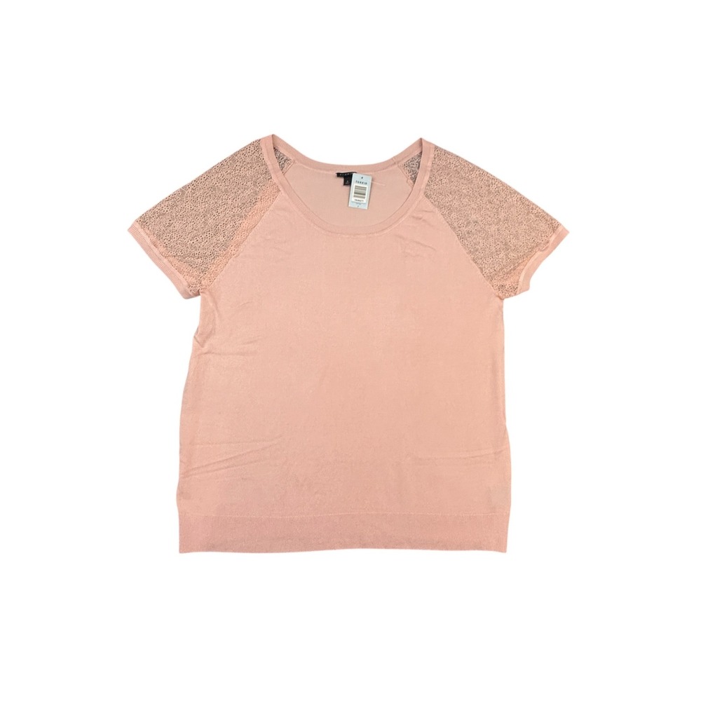 Torrid Pullover Women 3 Blush Pink Lace Sleeve Short Sleeve Knit Top Stretch